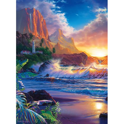 Papier peint panoramique paysage paradisiaque | Tapisserie panoramique bord de mer | Papier peint panoramique multicolore pour chambre - 192 X 260 cm (4 pièces) (1/2)