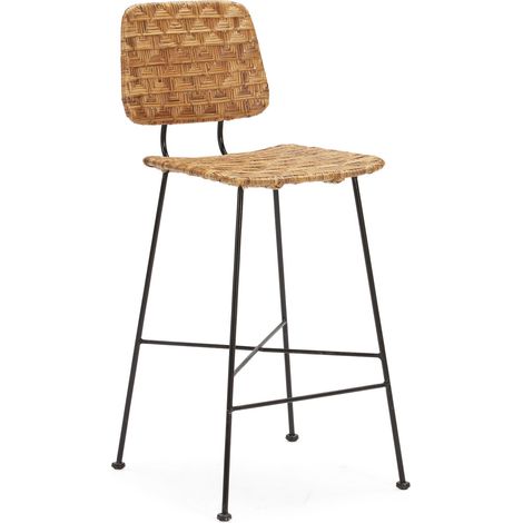 High Stool 46.5x47x98 Schwarzes Metall / Natural Weidenmöbel / Hochhocker für alle Stile, um dem Haus eine Note zu verleihen (1/5)