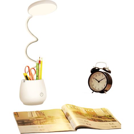 Lampe de bureau pour dortoir universitaire Petites lampes rechargeables avec fonction rangement tasse/porte-stylo d'étude à co (1/4)