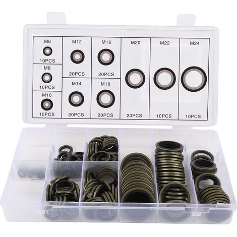 Kit assortimento di paraolio, 150 pezzi, M6 M8 M10 M12 M14 M16 M18 M20 M22 M24, guarnizione di tenuta metallica per impianti idraulici, automobilistici e meccanici