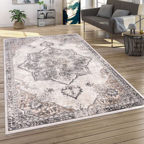 Paco Home Teppich Wohnzimmer Kurzflor Orient Muster Vintage Stil Moderne Ornamente Bordüre 60x100 cm, Grau 7
