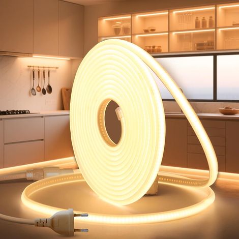 COB LED Strip 5 m 220 V Warm White 3000 K Outdoor Waterproof IP65 320 LEDs/S/M Flexible Recoupable Neon LED Strip for Indoor and Outdoor Kitchen Bedroom Home Stairs (1/5)