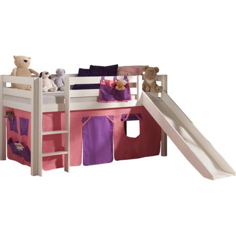 Lit Enfant Avec Toboggan "Pino Rose" 90x200cm Blanc (1/2)