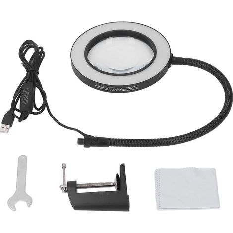 LED-Vergrößerungslampe mit verstellbarem, flexiblem Arm, 5-fache Vergrößerung, Glaslinse, Schreibtischlampe zum Lesen und Löten (1/5)