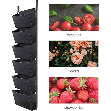 Sacs de plantes suspendus avec 6 poches, Pots de fleurs de jardinage verticaux, jardinière, sacs de plantes muraux, sacs de culture respirants pour jardinière murale 42x12 pouces (1/5)