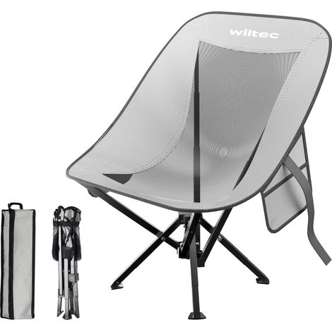 Wiltec Sedia da campeggio pieghevole portatile 100 kg grigio nero