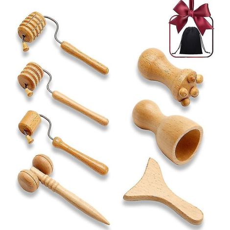 Set mit 7 Gua-Sha-Gesichtsmassagegeräten aus Holz, Meridian-Massage-Set, Gesichtslifting-Massageroller, Schaber (1/5)