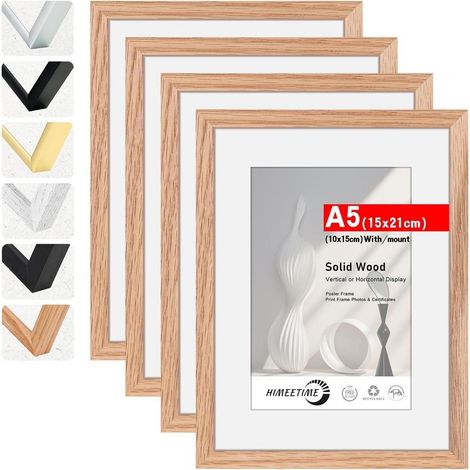 4x Bilderrahmen A5 (15x21cm) aus massivem Eichenholz mit Passepartout für 10x15cm Bilder (1/5)