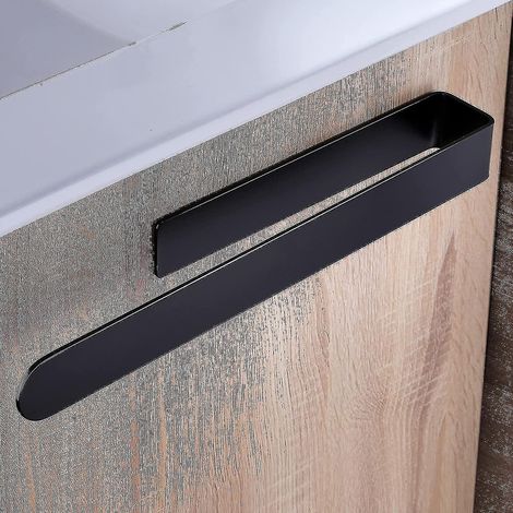 Porte-serviettes de salle de bain sans perçage, auto-adhésif, en acier inoxydable noir Guanguan, 37 cm (1/5)