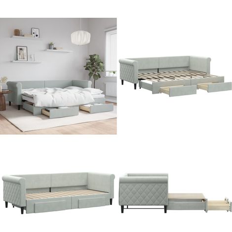 Tagesbett Ausziehbar mit Schubladen Hellgrau 80x200 cm Samt - Sofa - Schlafcouch - Gästebett - Tagesbett - Wohnzimmermöbel - Home & Living (1/5)