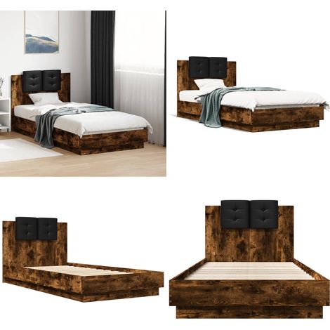 Cama con cabecero madera de ingeniería roble ahumado 90x190 cm - Madera de ingeniería - Roble ahumado