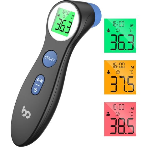 Thermomètre Frontal Bebe et Adultes, Thermometre Medical Numérique sans Contact pour la Fièvre, Thermomètre Infrarouge précis Instantané à l'opération Simple Noir (1/5)