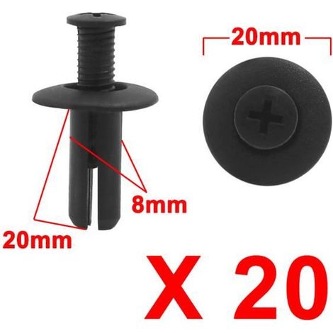 SOURCING MAP 20 pezzi Clip di fissaggio a rivetto in plastica 8 mm x 20 mm x 20 mm per parafango auto Nero