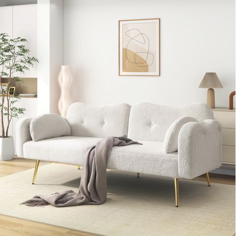 Divano letto 2 posti con schienale regolabile, 3 posizioni, bianco DESVIAE (1/5)