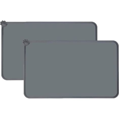 Juego de 2 tapetes de alimentación para perros y gatos, tapete de silicona impermeable, tapete de alimentación para perros, gris, 47 cm × 30 cm, tapete para comida para perros, gatos y otras mascotas (1/5)