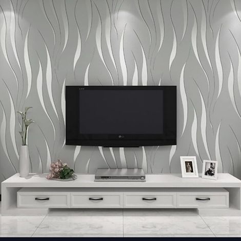 Modern Minimalist Non-Woven Wallpaper Roll 3D Aquatic Plants Pattern for Living Room Bedroom Silver Gray (0.53×10m) (1/4)