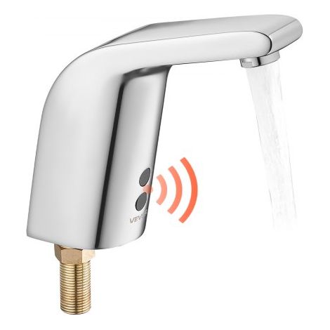 Grifo de Lavabo sin Contacto, de Latón, Grifo Automático para Inodoro de Agua Fría con Un Solo Orificio, a Pilas con Sensor, Alcance 16 cm, Cromado Plateado, 90 x 62 x 150 mm, 7,6 L/min (1/5)