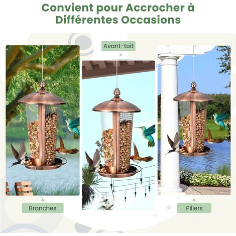 16 x 28 cm mangeoire à oiseaux suspendue 2 en 1, double tube pour graines, pour oiseaux sauvages du jardin (1/5)