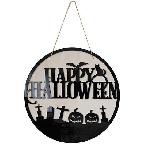 Panneau Suspendu en Bois Motif Citrouille Déco Murale de Porte pour Halloween Fête Maison Extérieur (1/5)