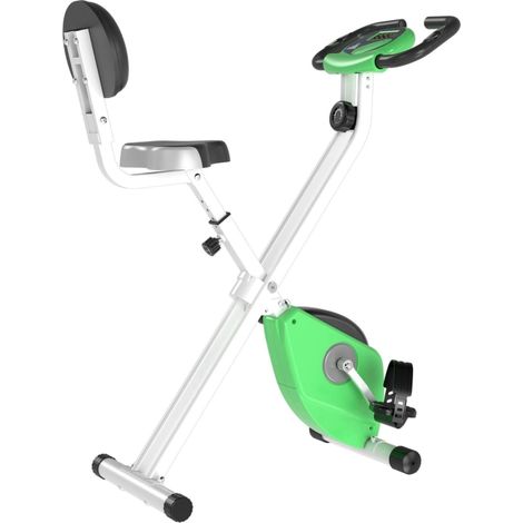 Folding Exercise Bike, Fitness Bicycle Indoor Trainer, 8-Level Magnetic Resistance Adjustable, with LCD Monitor, Pulse Sensor, Green (1/5)