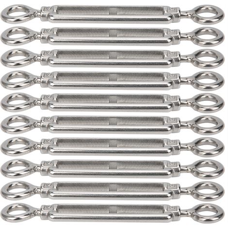 Tendeur de câble inox M6, 10 pièces, ridoir œil-œil, tendeur de fil d'acier inoxydable, tendeur de corde à œillets, accessoire de tension robuste. (1/5)