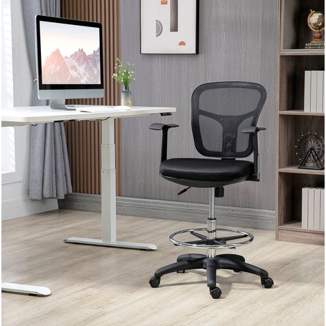 Sedia da ufficio in rete nera 59x59x95-115 cm, regolabile 52-72 cm, supporto lombare, braccioli ribaltabili (1/5)