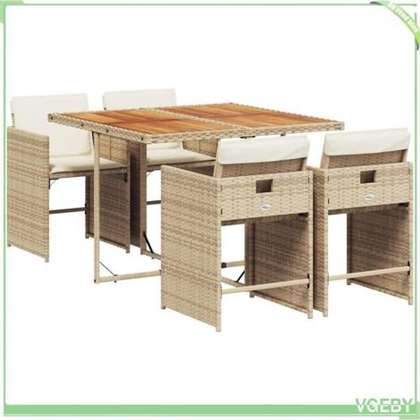 Ensemble table et chaises - FAFEICY - 3211084 - 5 pcs - Beige - Poly rotin - Coussins amovibles (1/5)