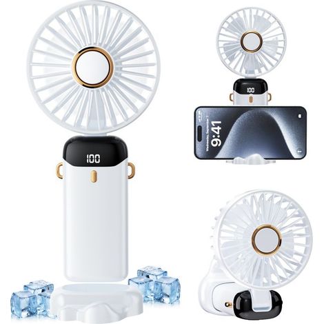 Mini ventilatore portatile USB, ventilatore da tavolo Follie a 5 velocità con base, piccolo ventilatore tascabile - blu