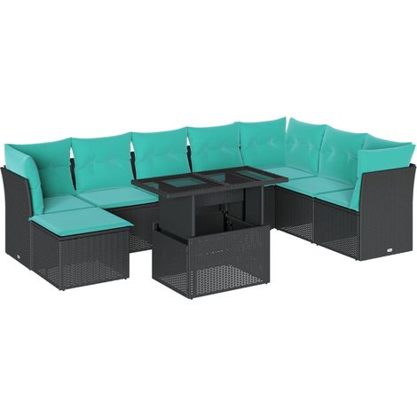 9-teiliges Gartensofa-Set mit Kissen, schwarzes Polyrattan vidaXL (1/5)
