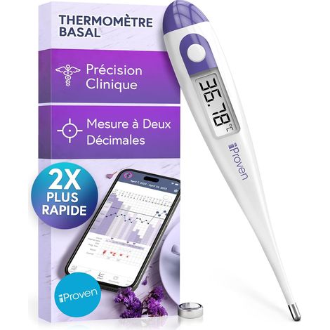 Thermometre basal ovulation – Thermometre double decimale, lecture rapide en 60 s, fonction mémoire, thermomètre basal pour suivi naturel de l’ovulation, BBT précis, thermometre symptothermie iProven (1/5)