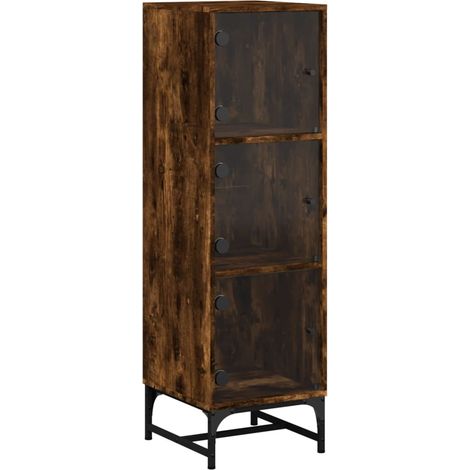 Aparador cómoda mueble de almacenaje organizador cocina salón salón con puertas de cristal 35 x 37 x 120 cm marrón 020030111 (1/5)