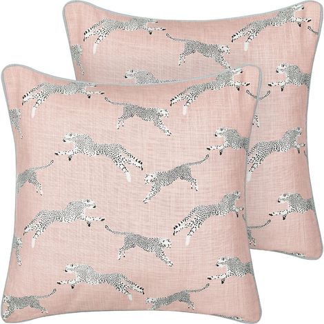 Set of 2 Decorative Cushions ARALES Cotton 45 x 45 cm Pastel Pink Animal Pattern (1/5)