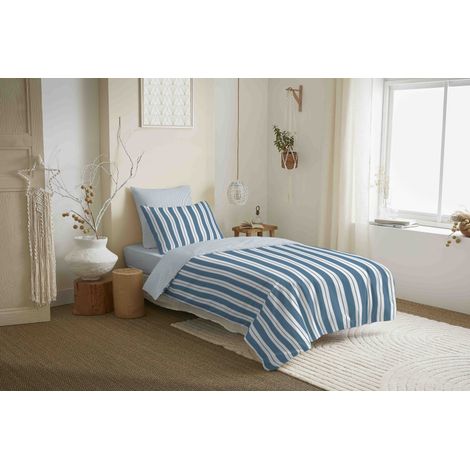 Pack complet housse de couette réversible "Vanessa" 4 pièces pour lit 90 x 190 Florence Denim