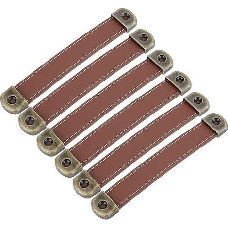 6er-Set Ledergriffe, Vintage-Möbelgriffe aus Leder – Schrankgriffe, Ledergriffe, Küchenschrankgriffe, Braun, 128 mm Lochabstand, Devenirriche (1/5)