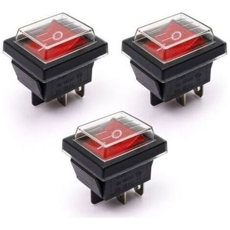 3 Stück Rotlicht-Wippschalter EIN/AUS mit wasserdichter Abdeckung 16A/250V 20A/125V AC (DPST) (1/4)