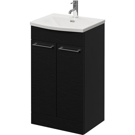 Napoli 390 Nero Oak 500mm 2 Door Vanity Unit with Arc Basin - 500mm - Chrome 160mm Handle