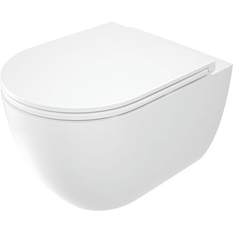 Wand WC Weiß D-Form Tiefspüler spülrandlos mit Softclose Sitz "Round" (1/5)