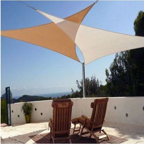 Dreieckiges Sonnensegel (HDPE) 3 x 3 x 3 m, cremefarben, UV-Schutz, für Terrasse, Camping, Garten (1/4)