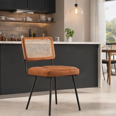 Chaises de salle à manger en simili cuir marron et métal lot de 6 (1/5)