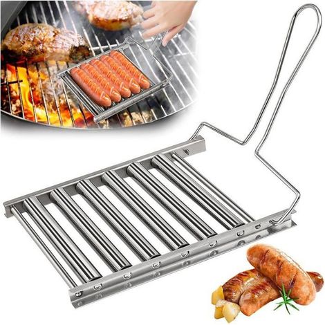 Grille de barbecue, panier à saucisses pour barbecue, rouleau à hot-dogs pour barbecue, 5 grilles à saucisses en métal pour