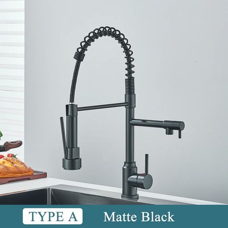 Robinet de cuisine mitigeur extractible à double sortie (noir mat) (1/2)