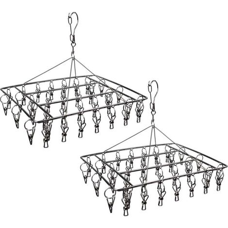 Égouttoir à Chaussettes en Acier Inoxydable avec 36 Clips de Suspension à Linge Durable avec Crochet pivotant à 360 ° et Crochet Coupe-Vent pour Chaussettes,Soutien-Gorge, sous-vêtements, (Lot de 2)-F (1/5)