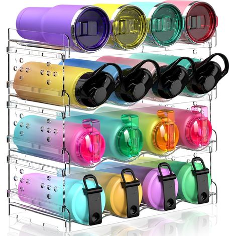 Porte-bidon empilable pour cuisine, porte-bouteilles de vin, garde-manger, organisateur de bouteilles d'eau en plastique pour réfrigérateur, armoire de cuisine, vin, 4 pièces (1/5)