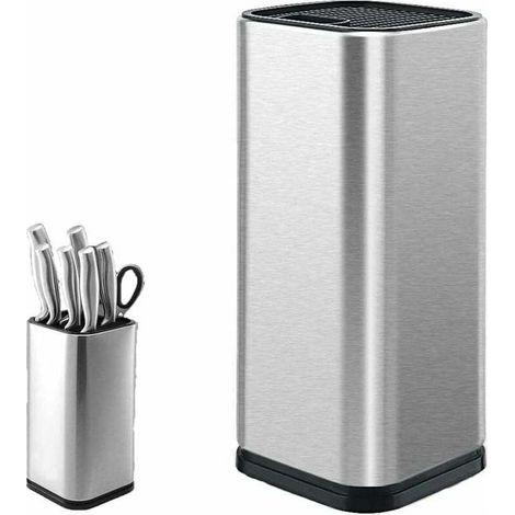 Bloc de Couteaux en Acier Inoxydable, Porte-Couteau Carré pour Cuisine, Organiseur de Couteaux et Ciseaux - (1/4)