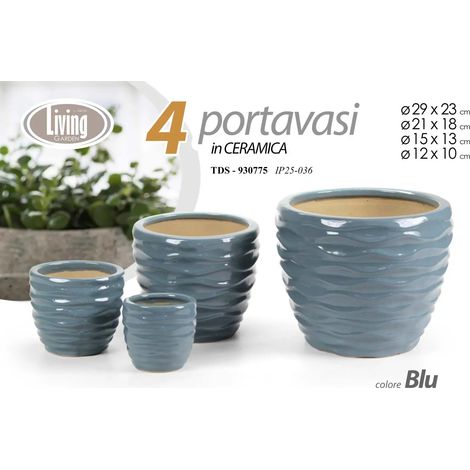Set de 4 cachepots en céramique bleue Ø29/21/15/12 cm