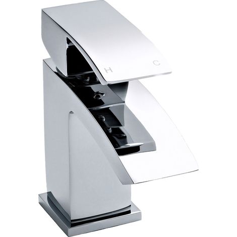 Square Mono Basin Mixer Tap & Push Button Waste  Chrome