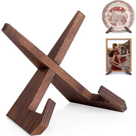 Présentoir à assiettes - Support pour cadre photo de 16,5 cm, présentoir en bois pour livres, photos, assiettes décoratives (1/5)
