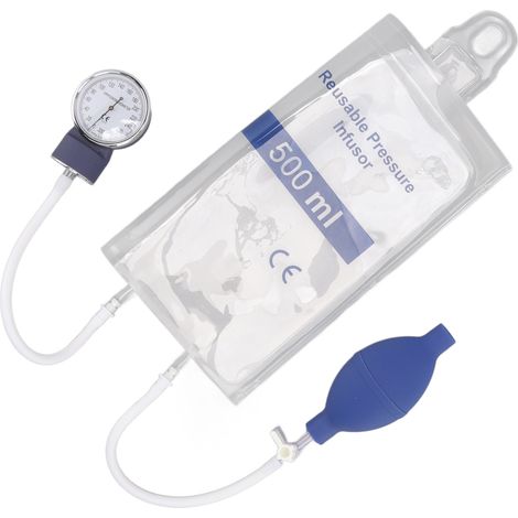 Poche de perfusion sous pression de 500 ml, transparente, avec manomètre métallique pour les premiers secours (1/5)