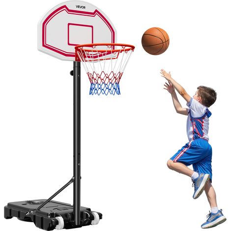 VEVOR Panier de Basket-ball sur Pied Hauteur Reglable de 1,6 a 2,1 m, But de Basketball Mobile avec Roues, Systeme de Cerceau Panneau et Filet en Nylon pour Basket, pour Terrasse Exterieur Interieur