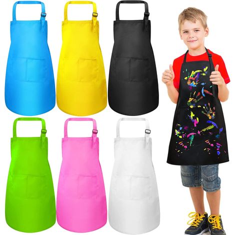 Delantales infantiles ajustables para niños y niñas, con 2 bolsillos, ideales para la escuela, cocinar, pintar, hornear y jardinería.